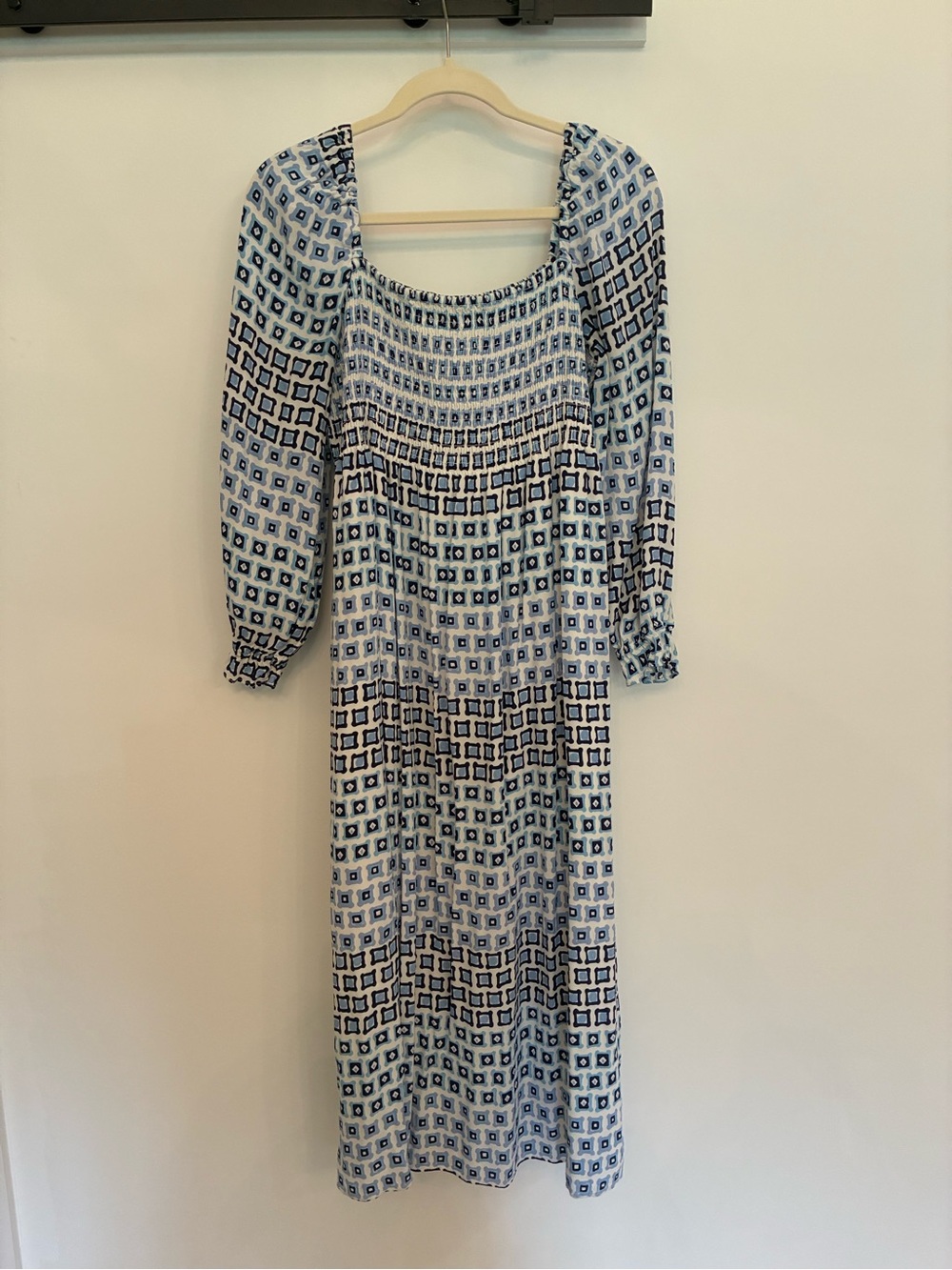 Sail to Sable Blue and White Square-Print Maxi Dress